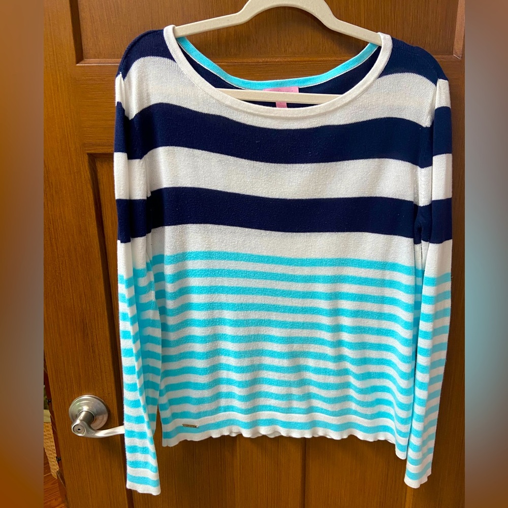 Lilly Pulitzer Navy, Ocean Blue, and White Striped Cotton sweater